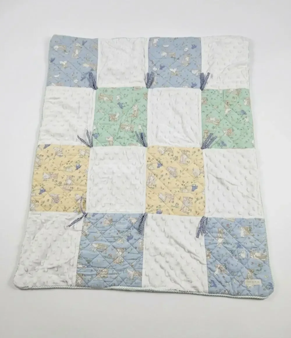 Cotton Tale Designs Baby Quilt Eyelet Lambs Blue Green